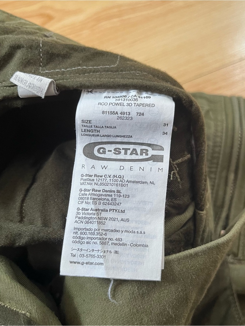 G-Star Raw Rco Powel 3D Tapered Cargo Pants 31W Army Military Green Archive - Picture 5 of 12